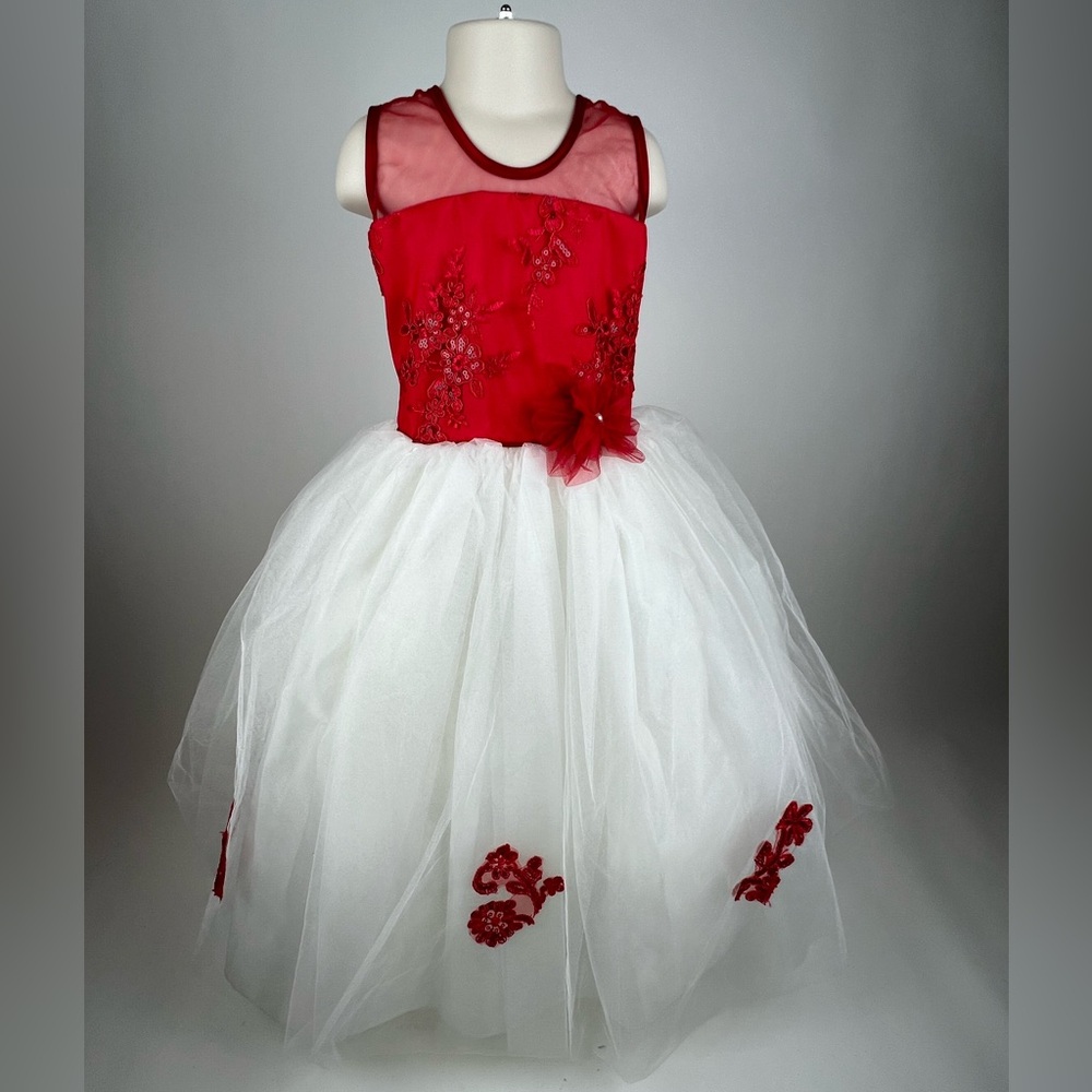 Girls beige and red party dress sz 4